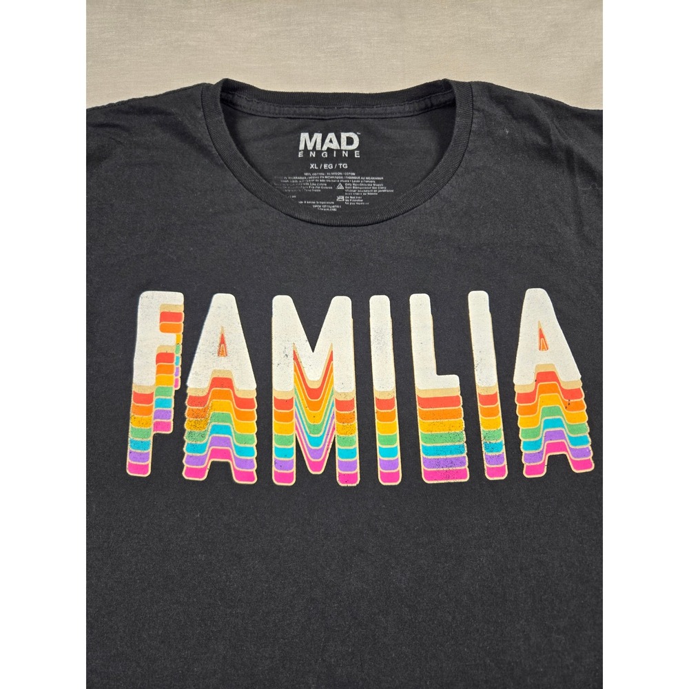 Mad Engine Mens Familia Rainbow Graphic T-Shirt Black XL Short Sleeve Cotton - Picture 7 of 9